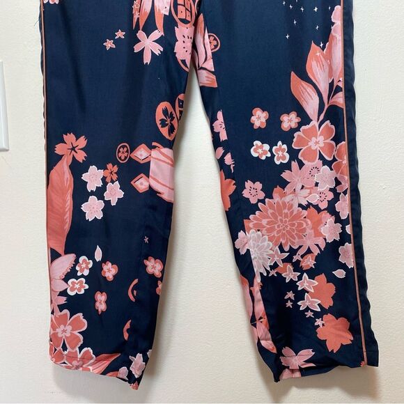 CLOSED Japanese Cherry Blossom Print Straight Leg Pants in Navy/Pink Sz 27 - Picture 8 of 14